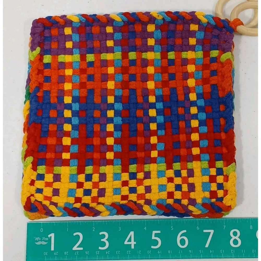 Handmade  Loop Loom‎ Woven Pot Holder Trivet Bright Multicolored Set Cottagecore